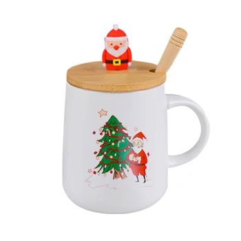 Коледни Чаши За Кафе Креативните Керамични Чаши Сладък Креативни Коледни Подаръци Лъжици От Неръждаема Стомана С Дървени Капаци-Чаши