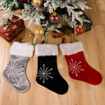  Коледни Чорапи с Принтом Снежинки 2023 Коледни Окачени Чорапи за Коледа Декор Коледни Чорапи, Бижута, Подаръци за Нова Година