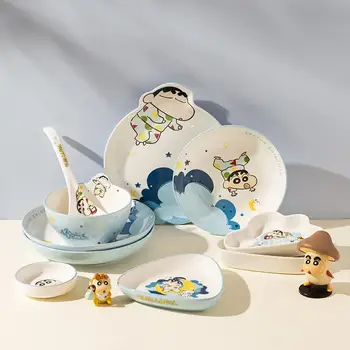  Комплект Чаши Crayon Shin-Chan Нежна и Креативна Посуда Домакински Керамични Материали, Kawaii Детска Мультяшная Ориз, Чаша, Чиния