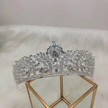  Луксозен дамски короната модерен проста прическа е блестящ кристален короната бижута на булката сватбена украса на подарък за рожден ден аксесоари