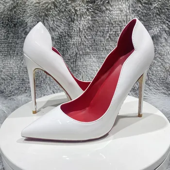  Луксозни дамски класически булчински обувки на висок ток с остър пръсти, 8 см 10 см на 12 см, вечерна рокля, размер за посещения 33-45, дамски обувки-лодка QP191 ROVICIYA