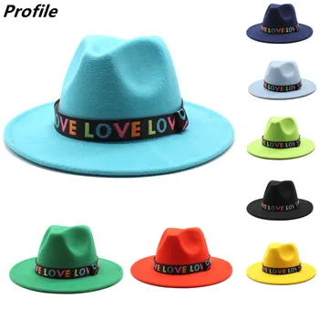  ЛЮБОВТА фетровая шапка шапка с плоска периферия Панама писмо аксесоари фетровая шапка, мъжки джаз шапка църковен цилиндър женска шапка, мъжка шапка, дамски