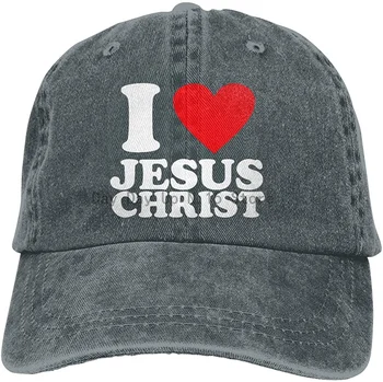  Мъжки Ковбойская Шапка I Love Jesus, Жан бейзболна шапка за татко, Солнцезащитная Шапка, Регулируеми и Бейзболни Шапки в стил хип-Хоп