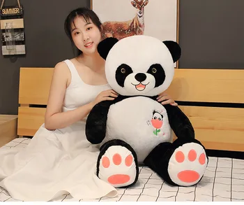  нова играчка голяма от 100 cm улыбающаяся веселата панда играчка плюшен мека кукла възглавница за прегръдки подарък за рожден ден b2187