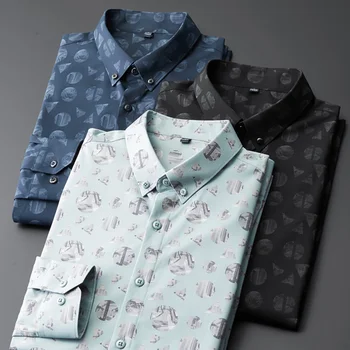  Нова Печат 2022 Мъжки Ризи, Британска Мода За Свободното Време Блуза Мъжете С Дълъг Ръкав Памук Марка, Дизайн Slim Fit Върховете Облекло W360