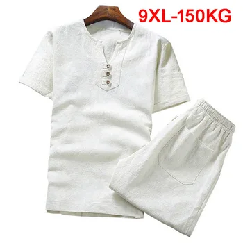  по-големи размери 8XL 9XL, летни мъжки спално бельо, тениски и панталонки с къс ръкав, памучни тениски 8XL в японски стил с V-образно деколте, 52 54 62 64 66 68 70