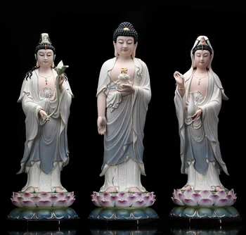  Порцелан Дэхуа, западните три свещени бога, керамични Буда Авалокитешвара, Амитабха, домашно обзавеждане Буда за Бодхисаттв