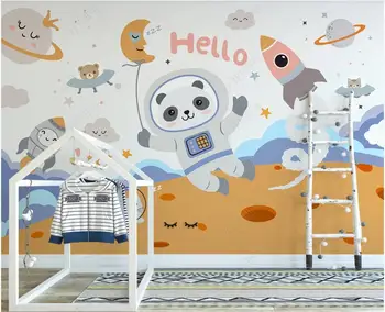  потребителски стенописи, 3d тапети за стени, на рула Сладък мечка космически астронавт детска стая начало декор фото тапет на стената