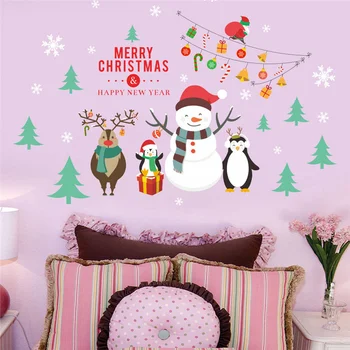  Прекрасен Снежен човек Елен Пингвин Празнува Коледа Стикери За Стена За Магазин за Декорация на Дома Детска Спалня Стенно Изкуство PVC Стикери