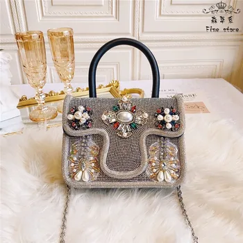  Пролетно-лятна нова стилна лека луксозна лъскава малка квадратна чанта, вградени диаманти, мода скъпа дамска чанта-месинджър на рамото