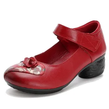  Промоцията 2022 година, Новата есенна класически обувки от естествена кожа с флорални принтом, дамски Модни обувки на висок ток, Нескользящая Удобни обувки