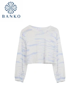  Реколта Дизайнерски Дамски Есен тениска с кръгло деколте, Мешковатая Тениска с Дълъг ръкав, Права Реколта Прости Основни Дамски Блузи Harajuku