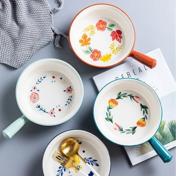  Ръчно рисувани, купа за печене с една дръжка, голяма японската креативна посуда, домакински салатница, керамична купа за закуска юфка