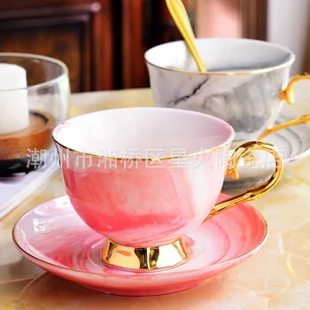  Скандинавски просто мрамор, керамични набор от кафе чаши и блюдец, английска чаша за следобеден чай, чаша за червено чай, чаша за влюбени, чаша с блюдцем, чаша, чаша