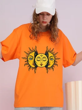  Страстно Слънце Творчеството Дамска Дишаща Тениска Памучен Тениска Негабаритная Свободна С Къс Ръкав Хип-Хоп Лятна Тениска За Жени