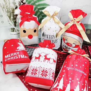  Торбички подарък шоколад, бонбони PE Drawstring тесемки се поставят в торби за опаковане на подарък Holloween Коледа Нова година