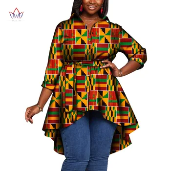  Традиционната африканска дамски дрехи Анкара Базен Riche Модни Дрехи с къс ръкав на едро лот Безплатна доставка Върховете WY8154
