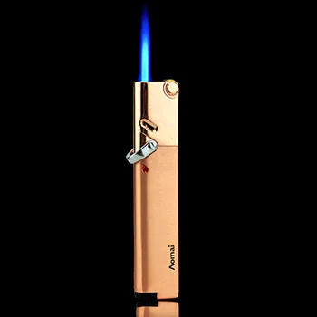  Ултра тънък Дълъг Шлайфане Кръг Направо Към Зажигалке Creative Simplici Запалка Бутан Газови Метална Запалка За Пури Лека Притурка за Мъже