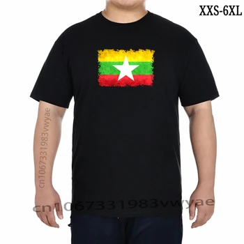  Флаг на Мианмар в ретро стил гръндж, Обикновена Лятна Есенна Памучен Плат, Мъжки Блузи, Тениски, Тениска, Висококачествени Тениски