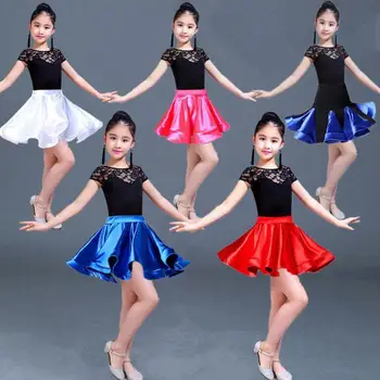  Цвете Рюшами Момичета Бална Зала Латинска Танцови Рокля На Конкуренцията Момиче, Дете На Дете Салса Танго Ча-Ча-Изпълнителната Практика Пола
