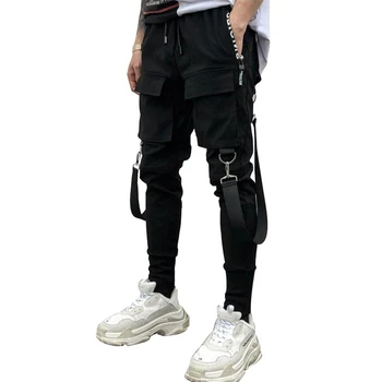  Черни Градските Тънки Панталони-Карго Techwear За Бягане, Модерни Улични Мъжки Панталони с Джапанки